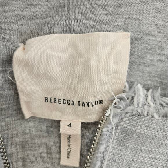 Rebecca Taylor Gray Tweed Blazer Jacket sz 4 Fringe Cropped Full Zip Preppy - Picture 4 of 6